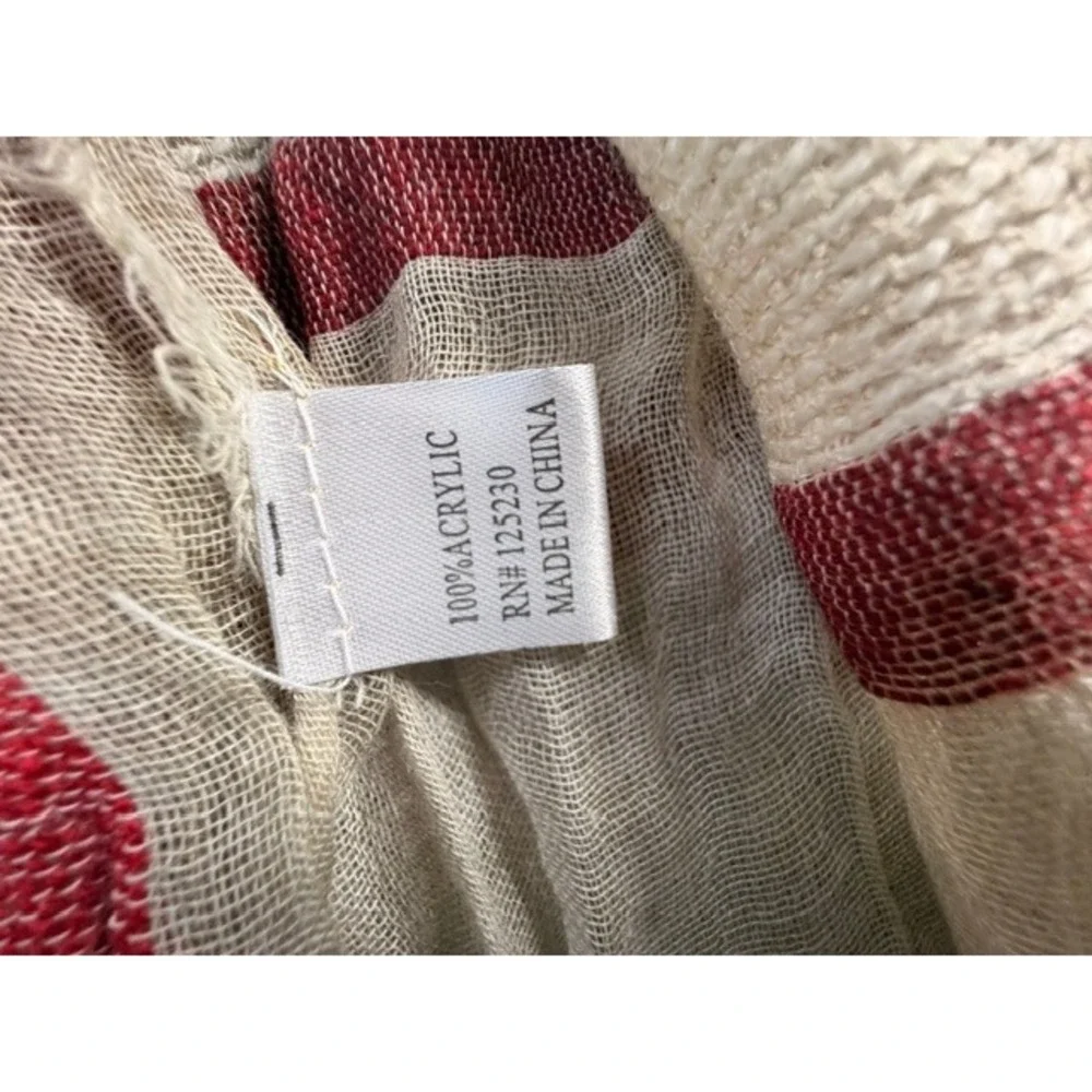 Oversized Plaid Blanket Scarf Beige Red Black Fringe Shawl Wrap 34x78